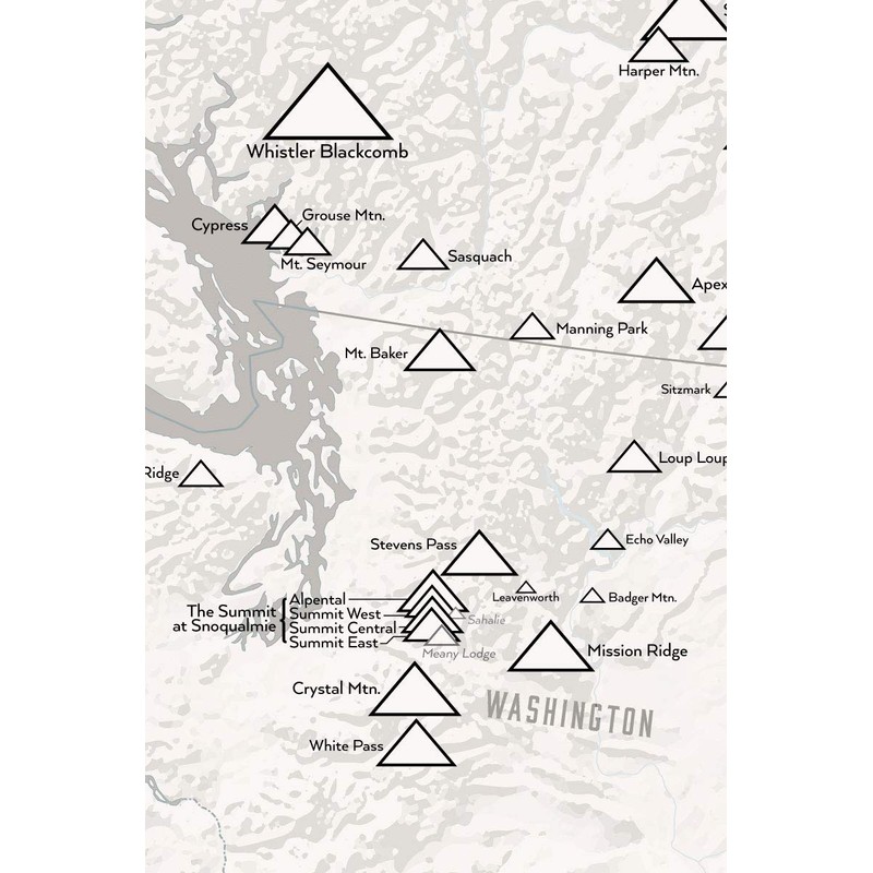 Western Ski Resorts Map 24x36 Poster (White & Gray)
