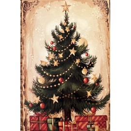 Vintage Inspired Postcard Christmas Tree And Presents Ephemera Journal #4438