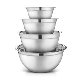 AVADOR Premium Stainless Steel Mixing Bowls, Set of 4 Stainless Steel Mixing Bowl Set, Easy To Clean, Space Saving, Great for Cooking, Baking, Prepping 0.74qt 1.4qt 3qt 5qt (4 pc German Mixing Bowl)