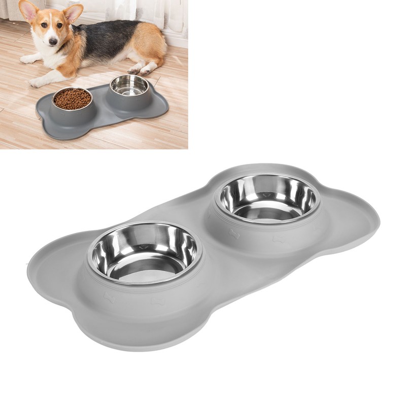 Double Pet Bowls Rustproof Stainless Steel Dog Water Food Bowls