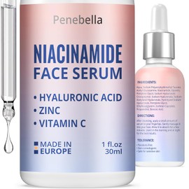 Niacinamide Serum with Vitamin C, Zinc - Pore Minimizer, Uneven Skin Tone Treatment - Hyaluronic Acid Serum - Brightening and Moisturizing - Made in Europe