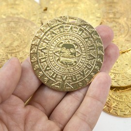 Beverly Oaks Polished Gold Metal Replica Ancient Aztec Mayan Inca Calendar Coins Medallions - 1.75" - Exclusive Certificate of Authenticity (12-Pack)