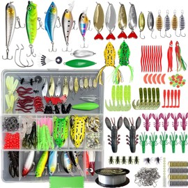 Fishing Lures,368Pcs Fishing Lures Tackle Accessories Kit with Tackle Box,Fishing Bait Equipment,Fishing Stuff Included Gear,Crankbait,Soft Worm,Topwater,Hooks for Bass Trout Crappie