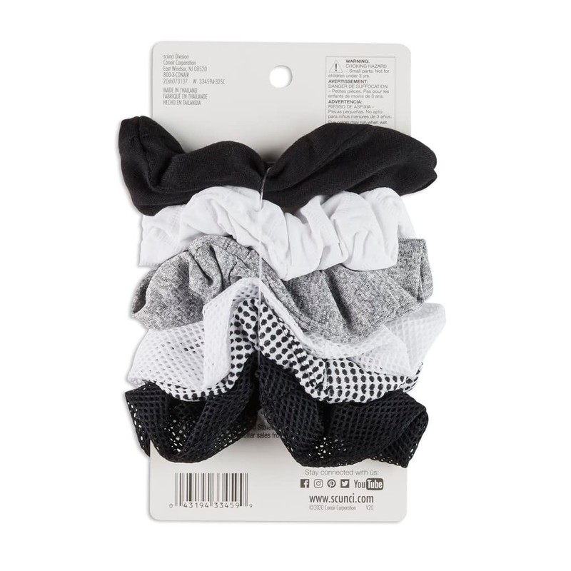 scunci, 6 pcs scrunchies, Black, Gray, White, 33459