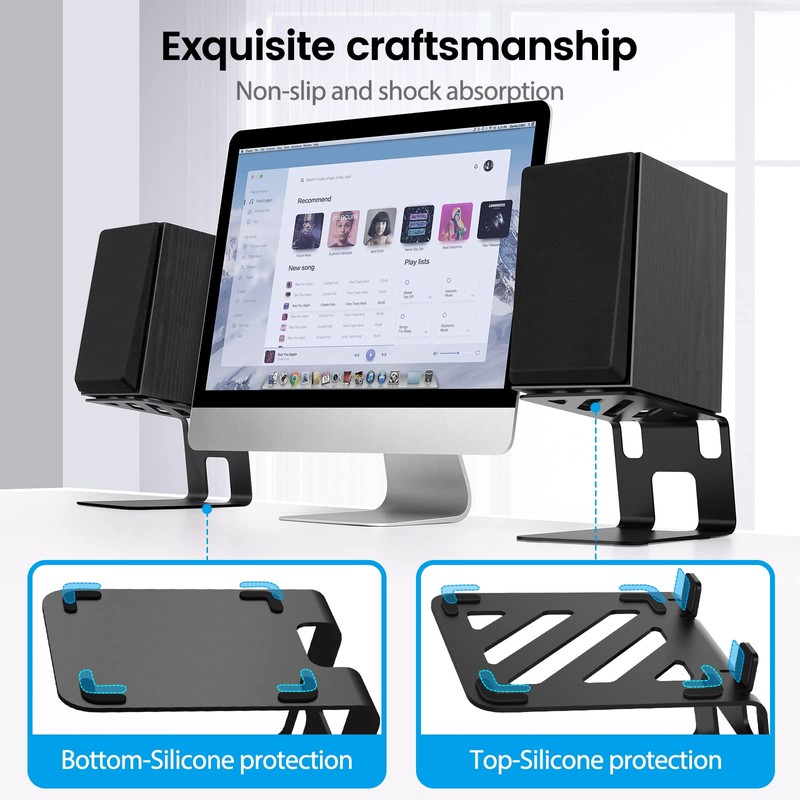 VAYDEER Desktop Speaker Stands with Vibration Absorption Pads, Metal Speaker