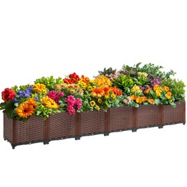 Raised Garden Beds Outdoor Self-Watering, Large Garden Planter Box With Drain Outlet, Elevated Rectangular Raised Beds for Gardening Vegetables Flowers Above Ground Garden Planters, 94.4"x15.7"x14.2"