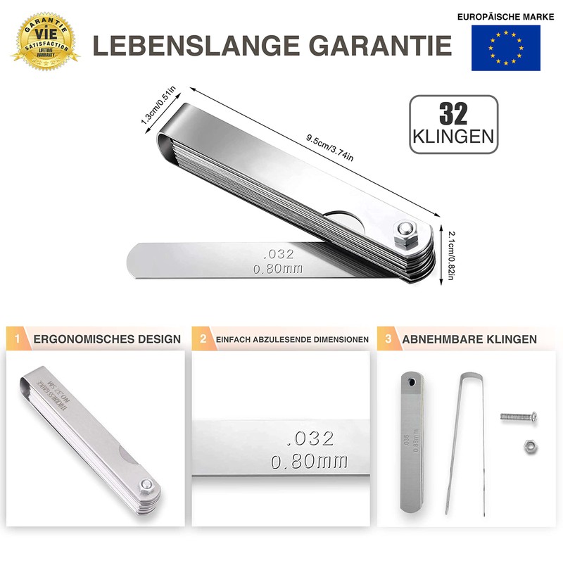 CZ Store Feeler Gauge, Pack of 32, Stainless Steel Shims