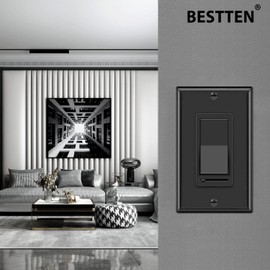 BESTTEN 10 Pack Dimmer Wall Light Switch, Compatible with Dimmable LED, CFL, Incandescent and Halogen Bulb, Single Pole or 3-Way Dimmer Switches, 120VAC, Decorator Wall Plate Included, Black