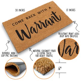 Come Back With A Warrant Doormat 30x17 Inch, Funny Warrant Welcome Mat, Unwelcome Mat, Warrant Door Mat, Come Back With a Warrant Outdoor Doormat, Mats Front Door, Warrant Front Door Mat, Warrant Mat