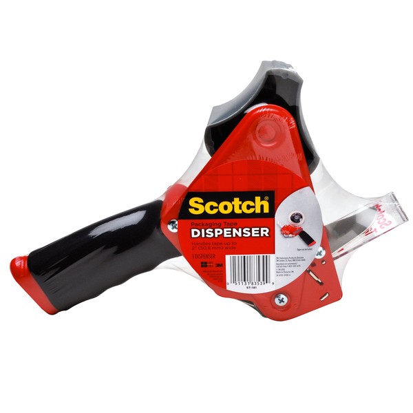 Scotch Packaging Tape Dispenser ST-181, Designed for Standard 3" Core Rolls, Foam Handle, Retractable Blade and Adjustable Brake