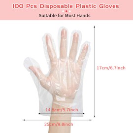 Disposable Gloves 100 Pcs, Plastic Clear Latex Free Powder Free Transparent Prepare Food Safe Cleaning Disposable Glove, large Polythene PE Gloves Protective Hand Gloves for Cooking Kitchen Hair Dye