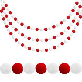 Pack of 3 Pompom Garlands, 2 m Felt Balls Garlands, Pompom Garland Felt, Pompom Garland, Felt Balls with 90 Balls, Felt Ball Garlands for Wall, Children's Room, Christmas Tree Jewellery (Red White)