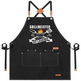 XCSJKJ Barbecue Apron for Men, Cooking Apron Men's Gift Apron Grillmeister Canvas Aprons Work Aprons for Men with 4 Pocket Cross Back Grill Master Man