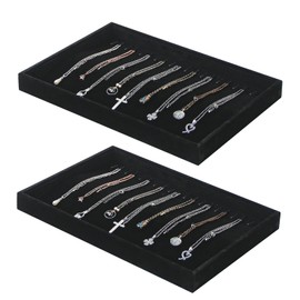 Pengup 2 Pcs Stackable Jewelry Organizer Trays,20 Hooks Necklace Chains Display Storage Trays Holder (Black)