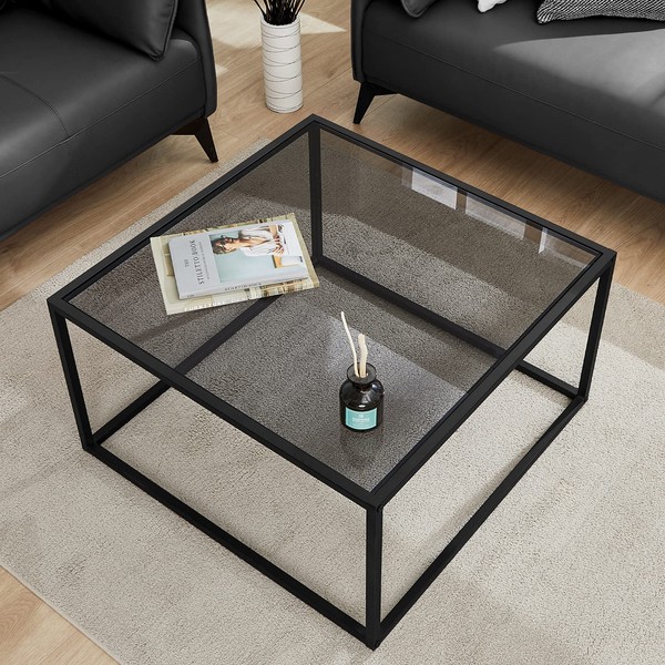 SAYGOER Glass Coffee Table, Small Modern Coffee Table Square Simple