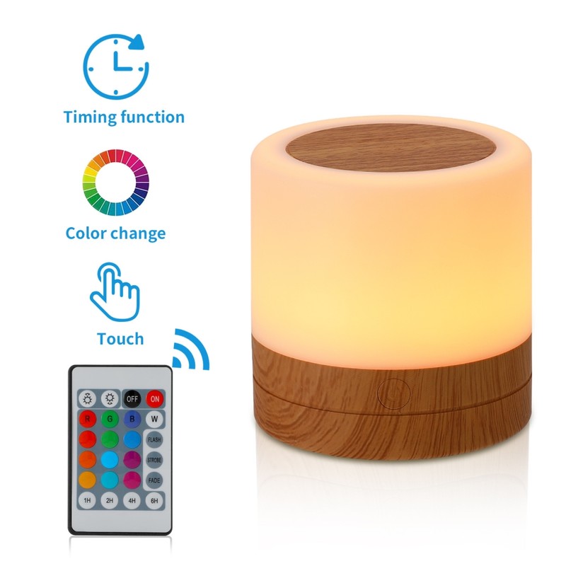 Wooden Bedside Table Lamp LED Colorful Wood Grain Night Light