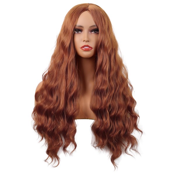 MapofBeauty 70 cm Length Wavy Synthetic Fibre Curly Hair Fibres Replacement Wig for Parties Cosplay Daily Wig (Ginger Orange)
