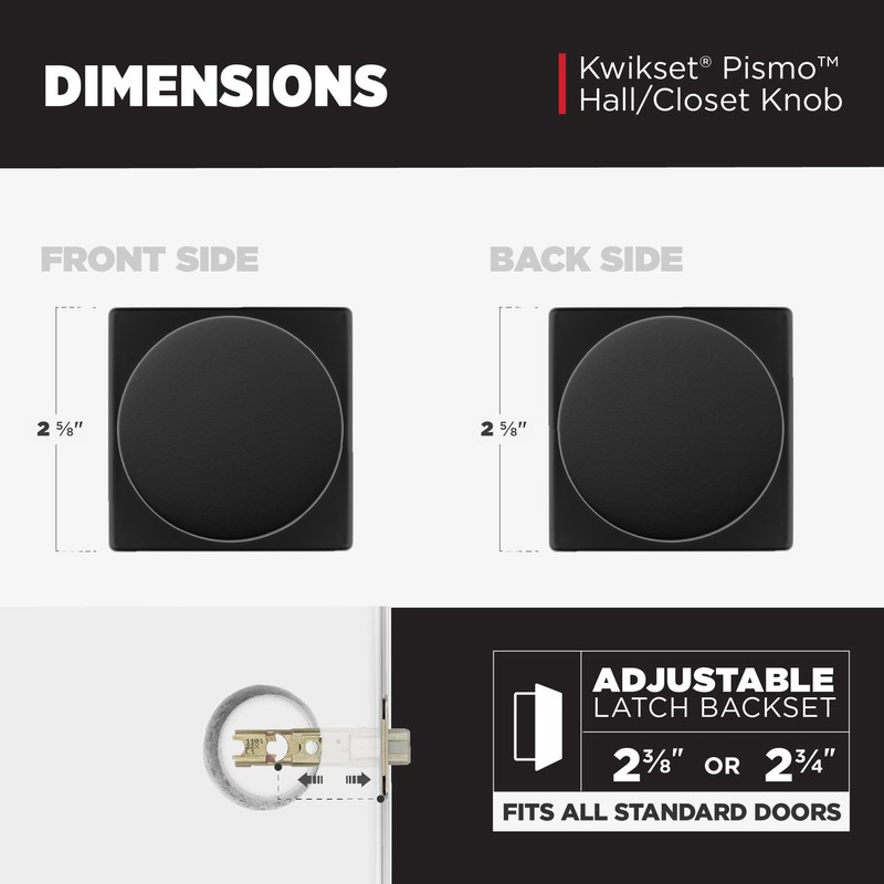 Kwikset Pismo Interior Passage Door Knob, Handle For Closet and