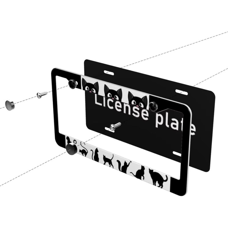 Cat License Plate Frame - 2 Pack Aluminum Metal License