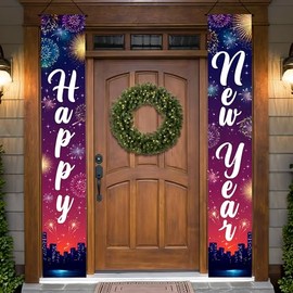 KatchOn, XtraLarge Happy New Year Banner - 72x12 Inch | New Years Decorations 2026 | Purple Firework Door Banner for New Years Eve Party Supplies 2026, NYE Decorations 2026 | Happy New Year 2026