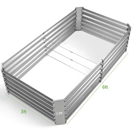 Land Guard Metal Raised Garden Bed for Gardening, 6x3x1.5ft Galvanized Raised Garden Bed, Planter Boxes Outdoor for Vegetables, Fruits and Flowers (Silver)