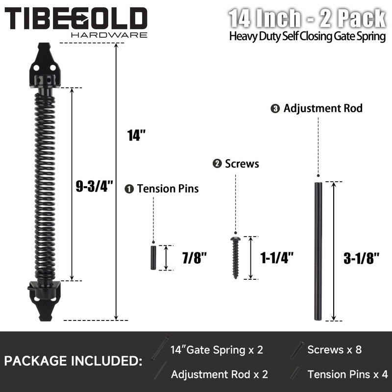 TIBEGOLD 14" Gate Spring Self Closing, Heavy Duty Black Door