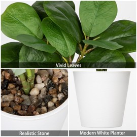 Artificial Plants Set of 2 Fake Fiddle Leaf Fig with White Pots Faux Potted Plants for Home Office Garden Indoor Outdoor Desk Decoration Green