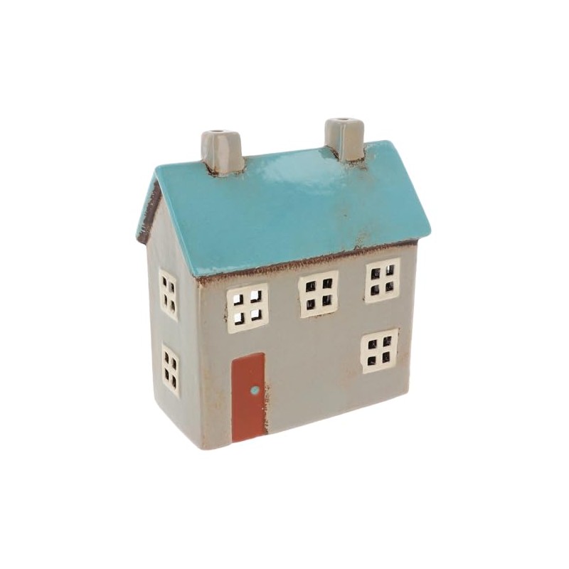 Shudehill Giftware Village Pottery Blue Roof Tealight House
