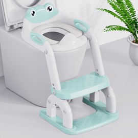 Potty Training Seat with Step Stool Ladder, Upgraded 2-in-1 Toddler Potty Training Toilet Seat with Non-Slip Step Splash Guard Handles and Waterproof Cushion, Toddler Potty Seat for Kids Boys Girls