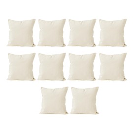Encasa Homes Throw Pillow Covers 16 x 16 inch - Sublimation Blank Natural 10 pc Pack with Invisible Zipper - Soft Polyester Twill Cushion Cases, suitable for DIY, Digital Printing & Painting