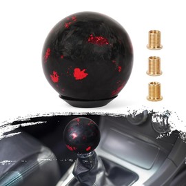 muge racing Universal Gear Shift Knob Forged Carbon Fiber Ball Type Stick Shifter with 3 Adapters,Red