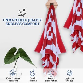 Casa Lino Large Beach Towel Set - Beach Towels Oversized - Highly Absorbent & Quick Dry Pool Towels - Soft 100% Cotton Large Bath Towel Set - 60" x 30" - Pack of 4 - (Calementine Sea Red)