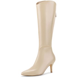 Allegra K Women's Pointed Toe Stiletto Heel Beige Knee High Boots 7 M US