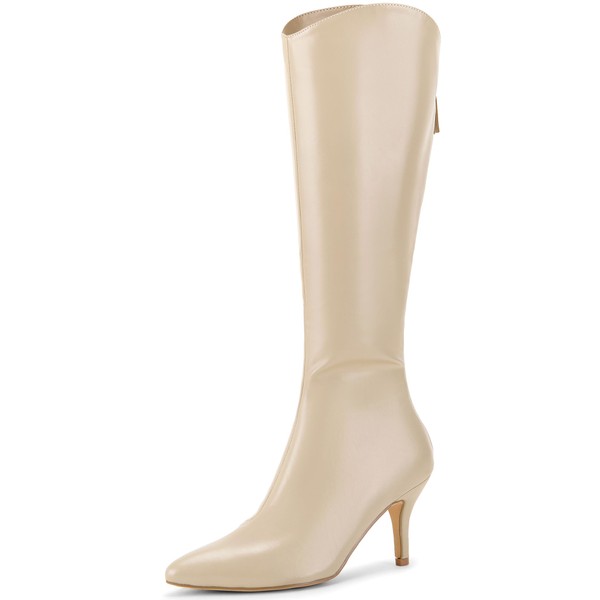 Allegra K Women's Pointed Toe Stiletto Heel Beige Knee High