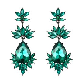 Clearine Statement Earrings Art Deco Vintage Inspired Rhinestone Marquise Teardrop Flower for Women, Crystal Alloy Steel