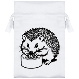 Azeeda 15cm 'Hedgehog Eating From Bowl' Satin Drawstring Bag/Pouch (SB00086981)