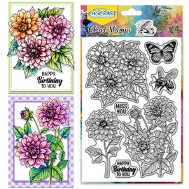 CHGCRAFT Dahlie Druckmuster Clear Stempel Schmetterling Biene Transparentes Prägestempel Silikon Stempel Siegel für DIY Scrapbooking und Kartenherstellung Papier Handwerk Dekor 6,3 × 4,3 Zoll