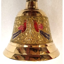 Akanksha Arts Brass Made Pooja Bell, Engraved Meenakari Work - 6" inch Tall