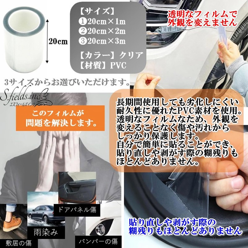 S.fields.inc Car Anti-Scratch Tape Transparent PVC Door Body Protection Car
