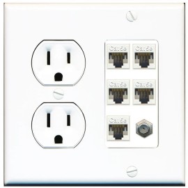Wallplate City [6 Ports] 5 Cat5e-Ethernet and 1 x Coax Wall Plate - Round Outlet [White/White]
