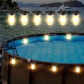 VIHOSE 6 Set Waterproof Above Ground Pool Solar Lights LED Warm Night Hanging Light with Hooks for Outdoor Outside Fence Yard Pool Accessories Must Have, Easy-to-use