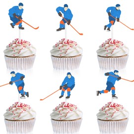 18 Pcs Hockey Player Happy Birthday Sports Cupcake Toppers Set,Kids hockey party, balls sports party, boys and girls birthday party, or baby shower party touchdown decorations Supplies - LIANGSS