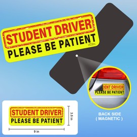 Student Driver Magnet for Car - Upgraded Please Be Patient Student Driver Vehicle Bumper Magnetic Sticker, Stronger Magnetic New Student Driver Safety Warning Reflective Signs for Beginner (Set of 3)