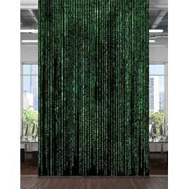 Computer Matrix Style Lines of Code Wall Mural. Green and Black Background Peel and Stick Wallpaper. Science Fiction Decor. #6430 (Small Sample to Try) 40in Wide X 12in Tall Sample.