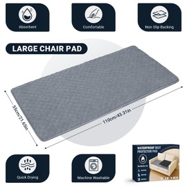 Absorbent Waterproof Seat Protector Pads for Incontinence Adults, Washable Bed Pads for Elder Babys Pets, Non-Slip Chair Cover for Sofa/Wheelchair/Armchair/Car Seat, 110 * 55cm, Grey
