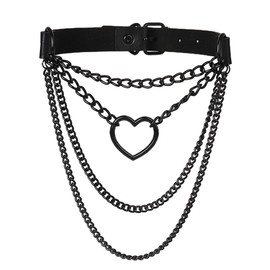 Yecomsy Leather Choker Collars Adjustable Heart Charm Leather Choker Necklace with Slip Chain Gothic Jewelry-Black