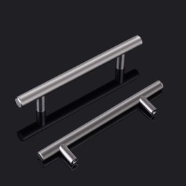 Probrico 50 Pack 5" Hole Center Solid Brushed Nickel Stainless Steel Kitchen Cabinet Handles Modern Euro T Bar Pulls Kitchen Cupboard Handles Dresser Drawer Pulls 7-3/5" Length,Furniture Hardware