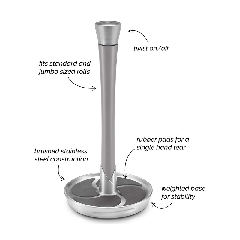 Polder KTH-7065-432 Fleur Paper Towel Holder, Silver