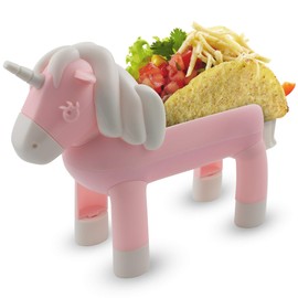 Vezna Home Goods Unicorn Taco Holder - Kids Plate with Divider Holds 2 Shells for Fun Taco Tuesday Party - Novelty Serving Tray Stand, Funny White Elephant Gift for Adult Food Lovers