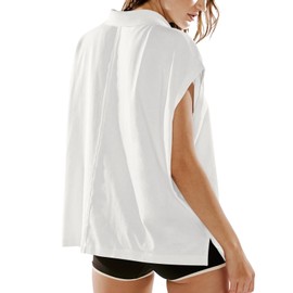 LASLULU Women's White Polo Shirts Short Cap Sleeve Oversized T Shirts Boxy Summer Casual Collared Work Workout Gym Hiking Tops (White, Large)